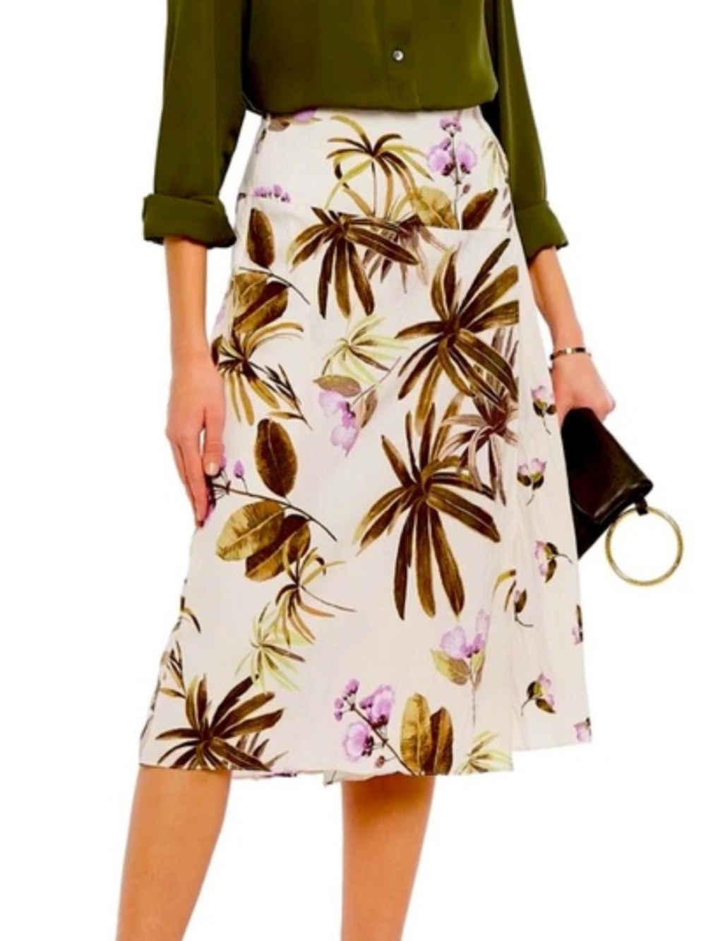 Vince Tropical Garden print faux wrap midi skirt